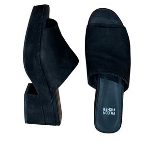 Worn once Eileen Fisher platform clog mule black slides nubuck 7